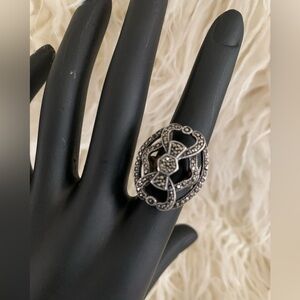 Sterling Silver Vintage Judith Jack Ornate Pave Marcasite Statement Ring